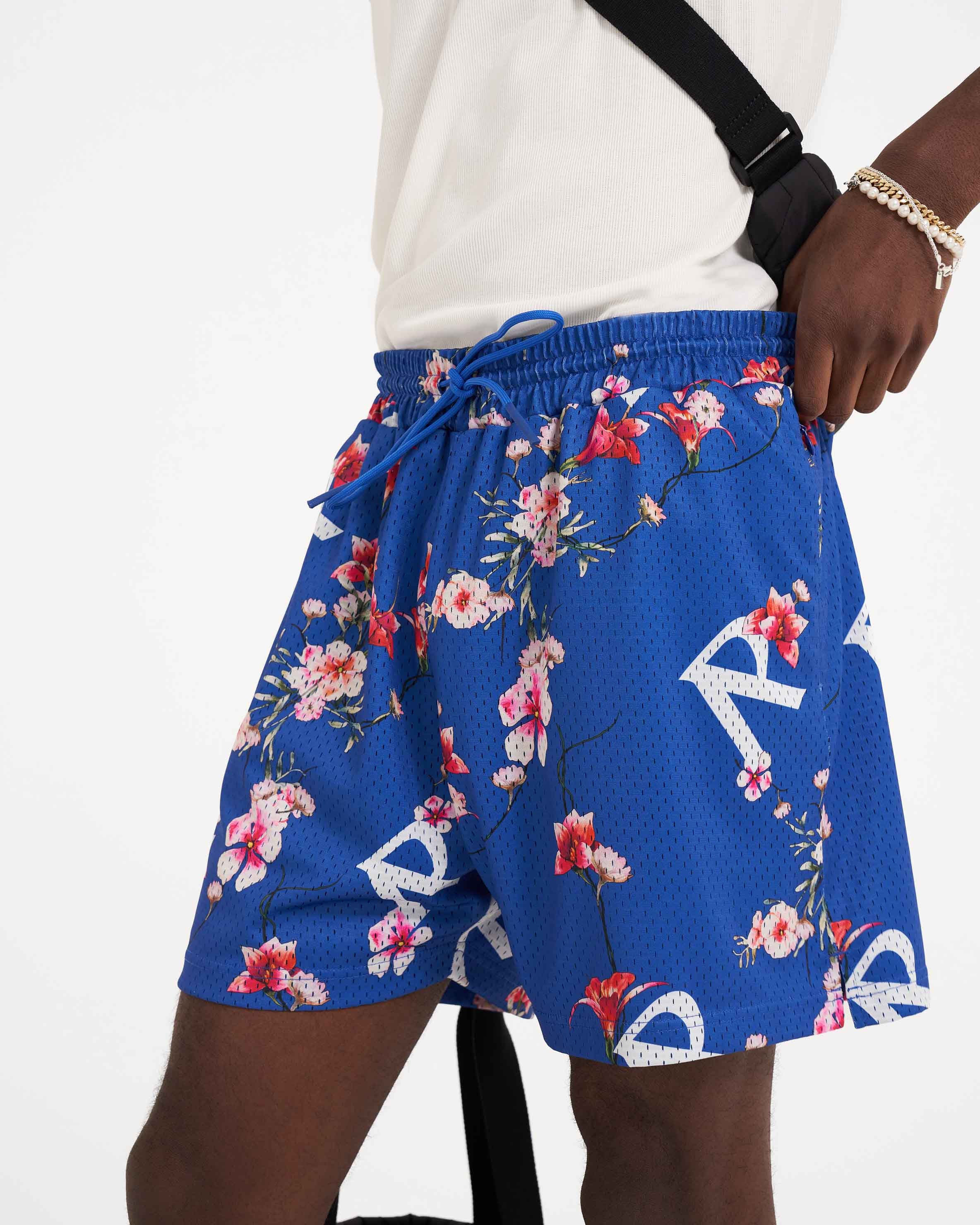 Floral Mesh Shorts - Cobalt